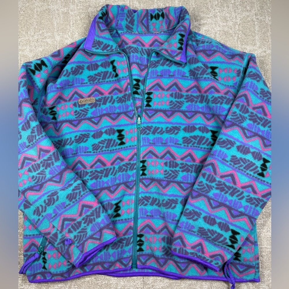 Vintage 90s Colombia Blue and Purple Aztec Fleece Full Zip jacket Read Below